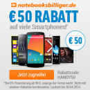 Notebooksbilliger 50 EUR Rabatt auf Handys